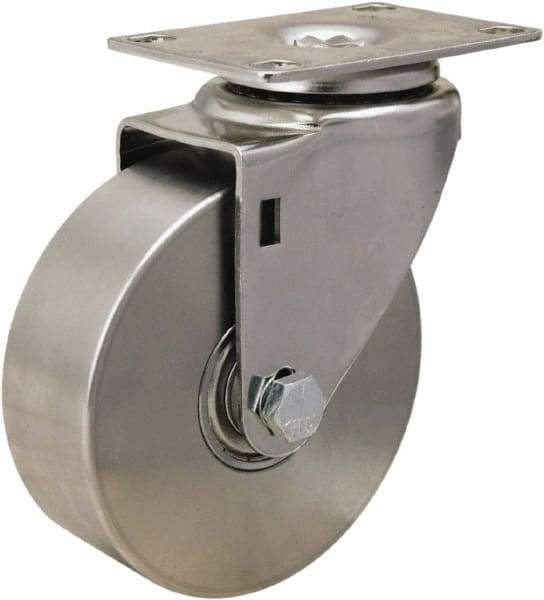 Hamilton - 4" Diam x 1-3/8" Wide x 5-1/8" OAH Top Plate Mount Swivel Caster - Stainless Steel, 325 Lb Capacity, Plain Bore Bearing, 2-3/8 x 3-5/8" Plate - Apex Tool & Supply