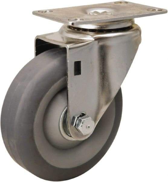Hamilton - 4" Diam x 1-3/8" Wide x 5-1/8" OAH Top Plate Mount Swivel Caster - Rubber Mold on Polyolefin, 250 Lb Capacity, Delrin Bearing, 2-3/8 x 3-5/8" Plate - Apex Tool & Supply