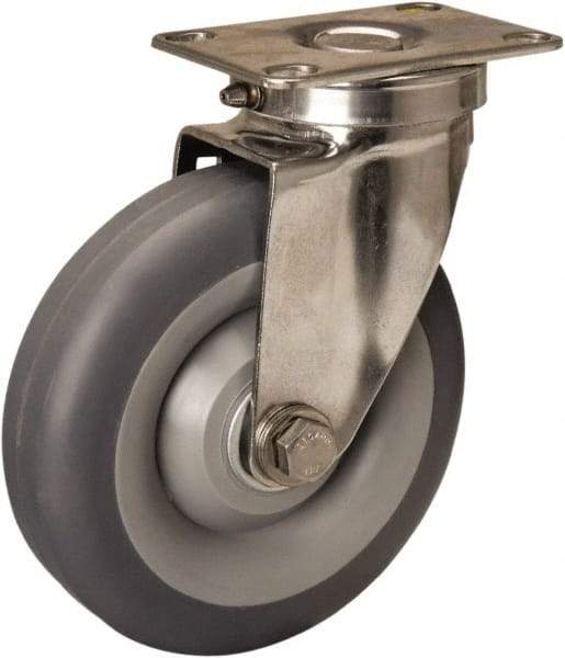 Hamilton - 5" Diam x 1-3/8" Wide x 6-1/4" OAH Top Plate Mount Swivel Caster - Rubber Mold on Polyolefin, 275 Lb Capacity, Delrin Bearing, 2-3/8 x 3-5/8" Plate - Apex Tool & Supply