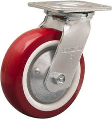 Hamilton - 6" Diam x 2" Wide x 7-1/2" OAH Top Plate Mount Swivel Caster - Polyurethane Mold on Polypropylene, 900 Lb Capacity, Straight Roller Bearing, 4 x 4-1/2" Plate - Apex Tool & Supply