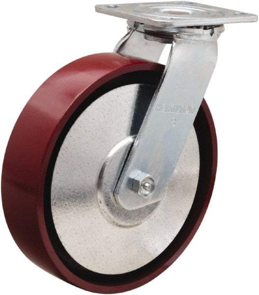 Hamilton - 8" Diam x 2" Wide x 9-1/2" OAH Top Plate Mount Swivel Caster - Cast Iron, 900 Lb Capacity, Sealed Precision Ball Bearing, 4 x 4-1/2" Plate - Apex Tool & Supply