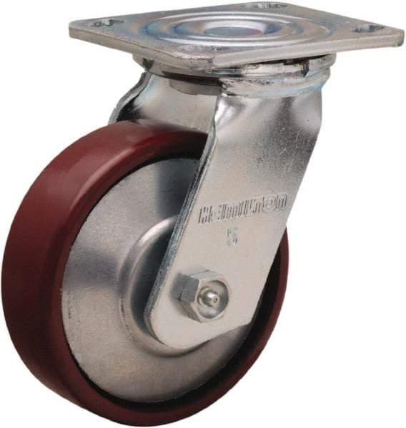 Hamilton - 5" Diam x 1-1/2" Wide x 6-1/2" OAH Top Plate Mount Swivel Caster - Cast Iron, 750 Lb Capacity, Straight Roller Bearing, 4 x 4-1/2" Plate - Apex Tool & Supply