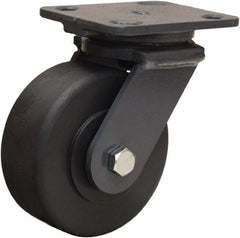 Hamilton - 5" Diam x 2" Wide x 6-1/2" OAH Top Plate Mount Swivel Caster - Nylon, 2,000 Lb Capacity, Sealed Precision Ball Bearing, 4 x 5" Plate - Apex Tool & Supply