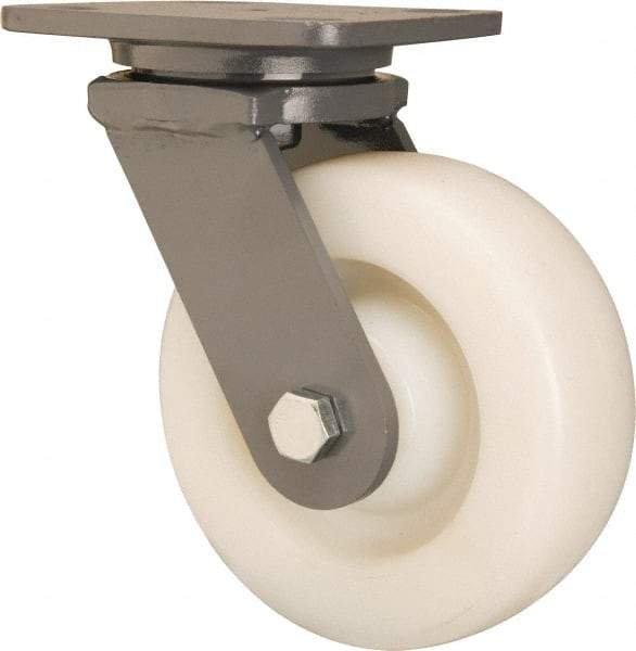 Hamilton - 6" Diam x 2" Wide x 7-1/2" OAH Top Plate Mount Swivel Caster - Nylon, Sealed Precision Ball Bearing, 4 x 5" Plate - Apex Tool & Supply