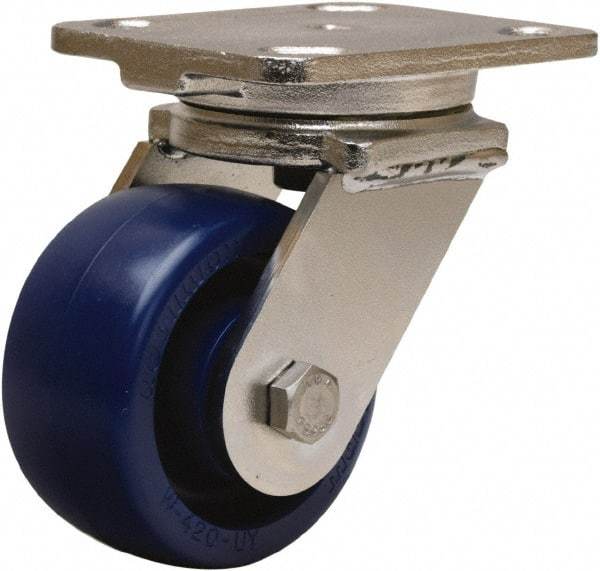 Hamilton - 4" Diam x 2" Wide x 5-5/8" OAH Top Plate Mount Swivel Caster - Polyurethane, 750 Lb Capacity, Delrin Bearing, 4 x 5" Plate - Apex Tool & Supply