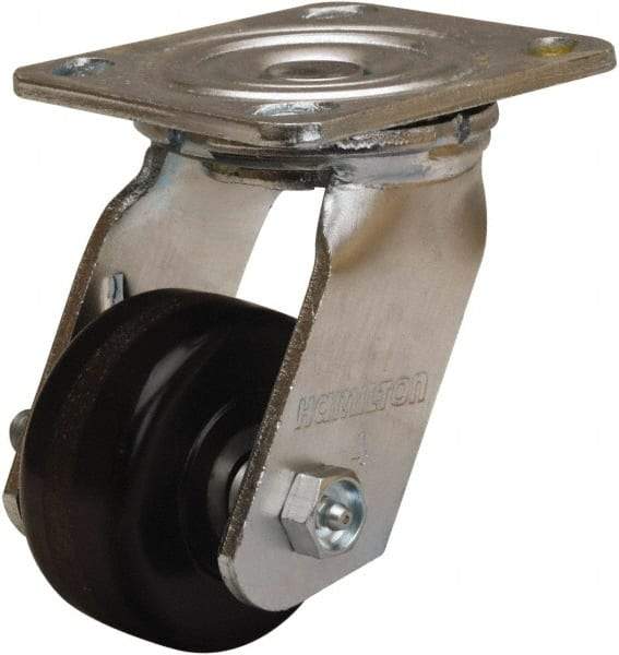 Hamilton - 3-1/4" Diam x 1-1/2" Wide x 5-1/4" OAH Top Plate Mount Swivel Caster - Phenolic, 550 Lb Capacity, Straight Roller Bearing, 4 x 4-1/2" Plate - Apex Tool & Supply