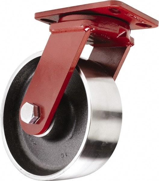 Hamilton - 8" Diam x 3" Wide x 10-1/4" OAH Top Plate Mount Swivel Caster - Forged Steel, 3,200 Lb Capacity, Sealed Precision Ball Bearing, 4-1/2 x 6-1/2" Plate - Apex Tool & Supply