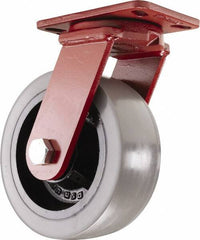 Hamilton - 8" Diam x 3" Wide x 10-1/4" OAH Top Plate Mount Swivel Caster - Polyurethane, 3,200 Lb Capacity, Sealed Precision Ball Bearing, 4-1/2 x 6-1/2" Plate - Apex Tool & Supply