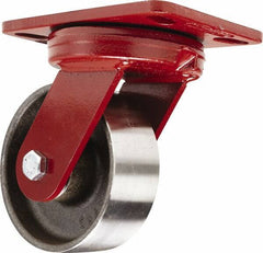 Hamilton - 5" Diam x 2" Wide x 6-3/4" OAH Top Plate Mount Swivel Caster - Forged Steel, 2,000 Lb Capacity, Sealed Precision Ball Bearing, 4-1/2 x 6-1/2" Plate - Apex Tool & Supply