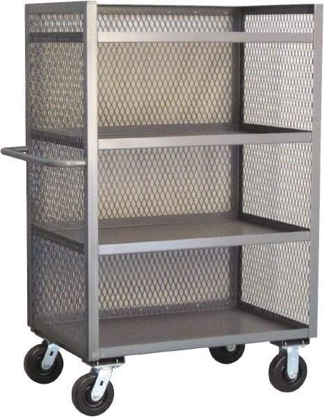 Jamco - 3,000 Lb Capacity, 4 Shelf, 3-Sided Steel Mesh Stock Truck - 24" Long x 60" Wide x 57" High, 6" Diam Phenolic Wheels - Apex Tool & Supply