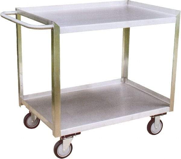 Jamco - 1,200 Lb Capacity, 18" Wide x 24" Long x 35" High Shelf Cart - 2 Shelf, Stainless Steel, 2 Rigid/2 Swivel Casters - Apex Tool & Supply