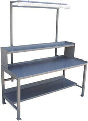 Jamco - 72 Wide x 30" Deep x 48" High, 12 Gauge Steel Heavy-Duty Workbench with Riser & Light Fixture - 12 Gauge Steel Top, Fixed Legs, Gray - Apex Tool & Supply