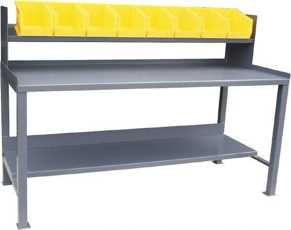 Jamco - 72 Wide x 36" Deep x 48" High, 12 Gauge Steel Heavy-Duty Workbench with Sloped Riser & Bins - 12 Gauge Steel Top, Fixed Legs, Gray - Apex Tool & Supply