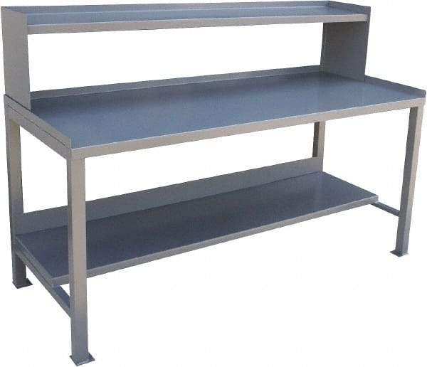 Jamco - 72 Wide x 30" Deep x 48" High, 12 Gauge Steel Heavy-Duty Workbench with Riser - 12 Gauge Steel Top, Fixed Legs, Gray - Apex Tool & Supply