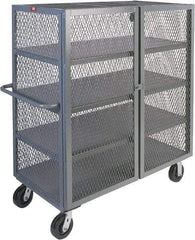 Jamco - 3,000 Lb Capacity, 4 Shelf, 4-Sided Steel Mesh Security Truck - 72" Long x 36" Wide x 57" High, 6" Diam Phenolic Wheels - Apex Tool & Supply