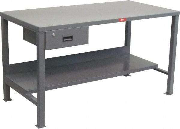 Jamco - 72 Wide x 36" Deep x 34" High, 12 Gauge Steel Heavy-Duty Workbench with Drawer - 12 Gauge Steel Top, Fixed Legs, Gray - Apex Tool & Supply