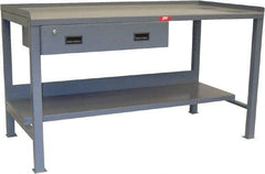 Jamco - 72 Wide x 36" Deep x 34" High, 12 Gauge Steel Heavy-Duty Workbench with Drawer - 12 Gauge Steel Top, Fixed Legs, Gray - Apex Tool & Supply