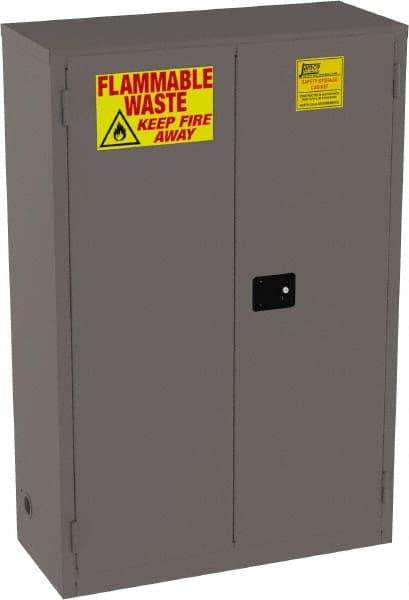 Jamco - 2 Door, 2 Shelf, Yellow Steel Double Wall Safety Cabinet for Flammable and Combustible Liquids - 65" High x 18" Wide x 43" Deep, Manual Closing Door, 3 Point Key Lock, 45 Gal Capacity - Apex Tool & Supply