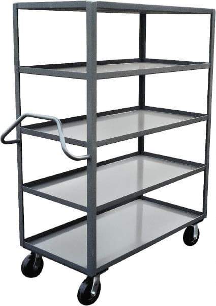 Jamco - 3,000 Lb Capacity, 5 Shelf, Steel Stock Truck - 24" Long x 60" Wide x 68" High, 6" Diam Phenolic Wheels - Apex Tool & Supply