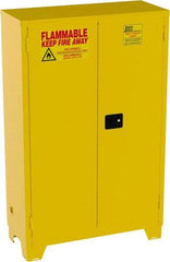 Jamco - 2 Door, 2 Shelf, Yellow Steel Double Wall Safety Cabinet for Flammable and Combustible Liquids - 70" High x 18" Wide x 43" Deep, Self Closing Door, 3 Point Key Lock, 45 Gal Capacity - Apex Tool & Supply