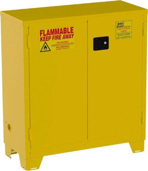 Jamco - 2 Door, 1 Shelf, Yellow Steel Double Wall Safety Cabinet for Flammable and Combustible Liquids - 49" High x 18" Wide x 43" Deep, Self Closing Door, 3 Point Key Lock, 30 Gal Capacity - Apex Tool & Supply