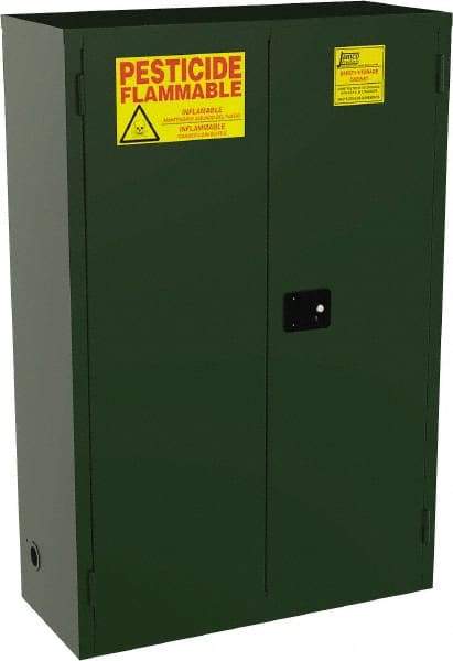 Jamco - 2 Door, 2 Shelf, Green Steel Double Wall Safety Cabinet for Flammable and Combustible Liquids - 44" High x 18" Wide x 43" Deep, Self Closing Door, 3 Point Key Lock, 45 Gal Capacity - Apex Tool & Supply