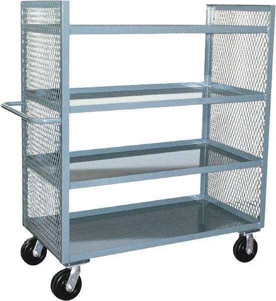Jamco - 3,000 Lb Capacity, 4 Shelf, 2-Sided Steel Mesh Stock Truck - 24" Long x 60" Wide x 57" High, 6" Diam Phenolic Wheels - Apex Tool & Supply