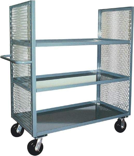 Jamco - 3,000 Lb Capacity, 3 Shelf, 2-Sided Steel Mesh Stock Truck - 30" Long x 48" Wide x 57" High, 6" Diam Phenolic Wheels - Apex Tool & Supply