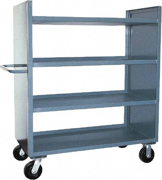 Jamco - 3,000 Lb Capacity, 4 Shelf, 2-Sided Steel Shelf Truck - 30" Long x 60" Wide x 57" High, 6" Diam Phenolic Wheels - Apex Tool & Supply