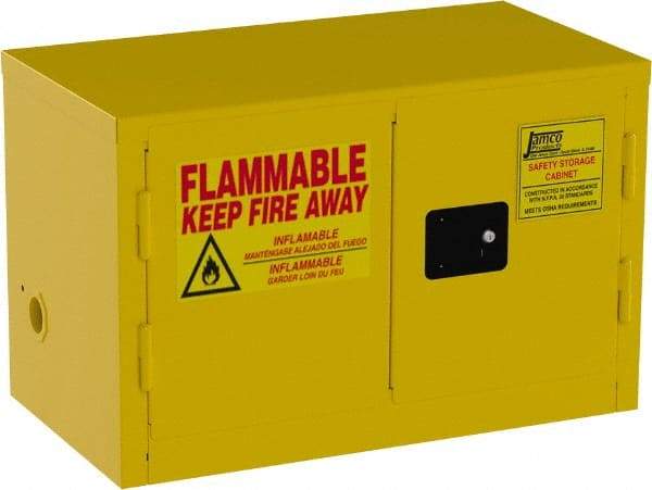 Jamco - 2 Door, Yellow Steel Double Wall Safety Cabinet for Flammable and Combustible Liquids - 22" High x 18" Wide x 34" Deep, Self Closing Door, 3 Point Key Lock, 11 Gal Capacity - Apex Tool & Supply