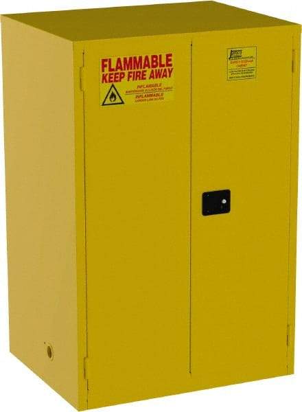 Jamco - 2 Door, 2 Shelf, Yellow Steel Double Wall Safety Cabinet for Flammable and Combustible Liquids - 65" High x 34" Wide x 43" Deep, Self Closing Door, 3 Point Key Lock, 90 Gal Capacity - Apex Tool & Supply