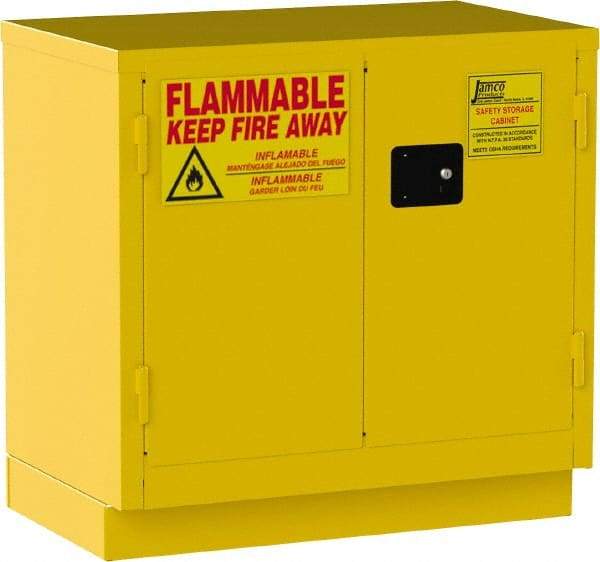 Jamco - 2 Door, 1 Shelf, Yellow Steel Double Wall Safety Cabinet for Flammable and Combustible Liquids - 35" High x 22" Wide x 36" Deep, Self Closing Door, 3 Point Key Lock, 22 Gal Capacity - Apex Tool & Supply