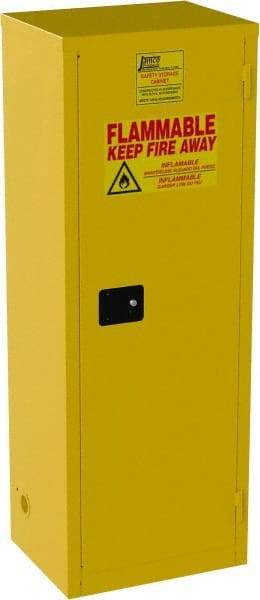 Jamco - 1 Door, 3 Shelf, Yellow Steel Double Wall Safety Cabinet for Flammable and Combustible Liquids - 65" High x 18" Wide x 23" Deep, Manual Closing Door, 3 Point Key Lock, 24 Gal Capacity - Apex Tool & Supply