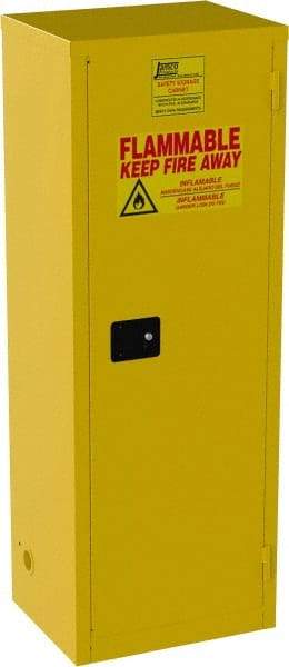 Jamco - 1 Door, 3 Shelf, Yellow Steel Double Wall Safety Cabinet for Flammable and Combustible Liquids - 65" High x 18" Wide x 23" Deep, Self Closing Door, 3 Point Key Lock, 24 Gal Capacity - Apex Tool & Supply