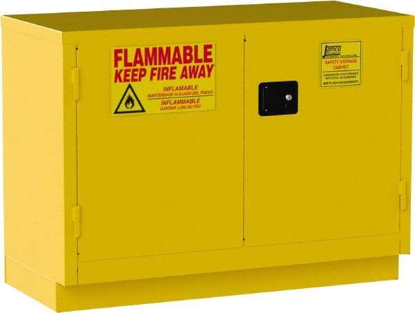 Jamco - 2 Door, 1 Shelf, Yellow Steel Double Wall Safety Cabinet for Flammable and Combustible Liquids - 35" High x 22" Wide x 48" Deep, Self Closing Door, 3 Point Key Lock, 30 Gal Capacity - Apex Tool & Supply