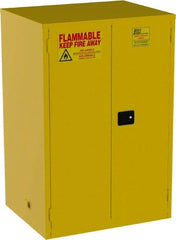 Jamco - 2 Door, 2 Shelf, Yellow Steel Double Wall Safety Cabinet for Flammable and Combustible Liquids - 65" High x 34" Wide x 43" Deep, Manual Closing Door, 3 Point Key Lock, 90 Gal Capacity - Apex Tool & Supply