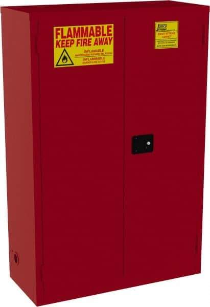 Jamco - 2 Door, 5 Shelf, Red Steel Double Wall Safety Cabinet for Flammable and Combustible Liquids - 65" High x 18" Wide x 43" Deep, Self Closing Door, 3 Point Key Lock, 72 Gal Capacity - Apex Tool & Supply