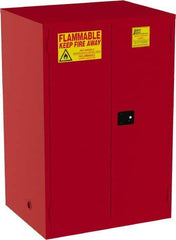 Jamco - 2 Door, 5 Shelf, Red Steel Double Wall Safety Cabinet for Flammable and Combustible Liquids - 65" High x 34" Wide x 43" Deep, Manual Closing Door, 3 Point Key Lock, 120 Gal Capacity - Apex Tool & Supply