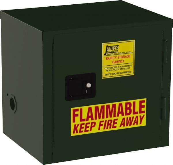 Jamco - 1 Door, Green Steel Double Wall Safety Cabinet for Flammable and Combustible Liquids - 22" High x 18" Wide x 23" Deep, Manual Closing Door, 3 Point Key Lock, 6 Gal Capacity - Apex Tool & Supply