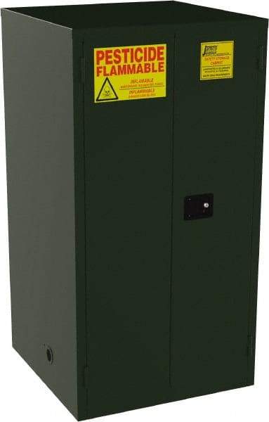 Jamco - 2 Door, 2 Shelf, Green Steel Double Wall Safety Cabinet for Flammable and Combustible Liquids - 65" High x 34" Wide x 34" Deep, Manual Closing Door, 3 Point Key Lock, 60 Gal Capacity - Apex Tool & Supply
