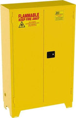Jamco - 2 Door, 2 Shelf, Yellow Steel Double Wall Safety Cabinet for Flammable and Combustible Liquids - 70" High x 43" Wide x 18" Deep, Manual Closing Door, 3 Point Key Lock, 45 Gal Capacity - Apex Tool & Supply