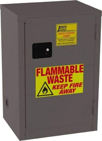 Jamco - 1 Door, 1 Shelf, Yellow Steel Double Wall Safety Cabinet for Flammable and Combustible Liquids - 35" High x 18" Wide x 23" Deep, Manual Closing Door, 3 Point Key Lock, 12 Gal Capacity - Apex Tool & Supply