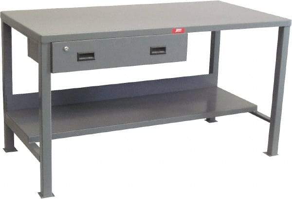Jamco - 60 Wide x 30" Deep x 34" High, 12 Gauge Steel Heavy-Duty Workbench with Drawer - 12 Gauge Steel Top, Fixed Legs, Gray - Apex Tool & Supply