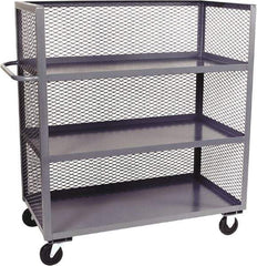 Jamco - 3,000 Lb Capacity, 3 Shelf, 3-Sided Steel Mesh Stock Truck - 30" Long x 60" Wide x 57" High, 6" Diam Phenolic Wheels - Apex Tool & Supply