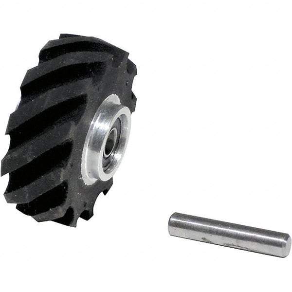 Dynabrade - 2" Diam x 5/8" Wide Contact Wheel Assembly - 5/8" Arbor Hole, Crowned, 40 Duro Rubber Face - Apex Tool & Supply