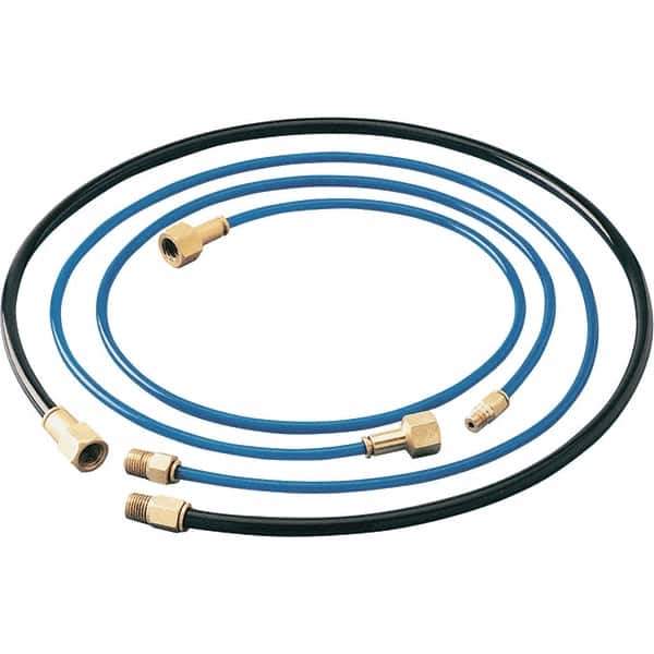 Dynabrade - 1/4" ID x 3/8" OD 3' Long Hose - Female/Male Ends, 90 Working psi, 1/4" Fitting, Black & Blue - Apex Tool & Supply