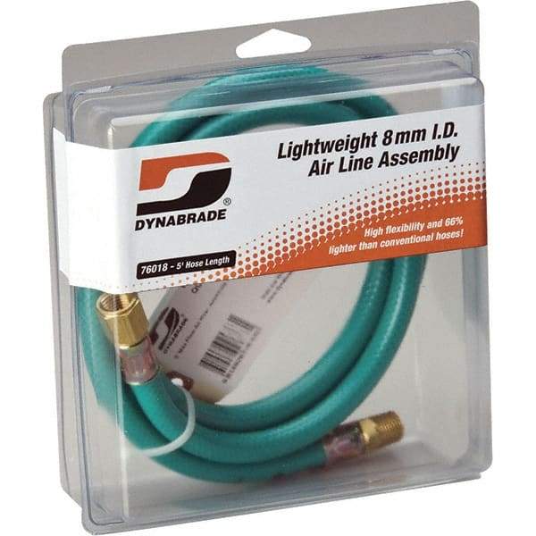 Dynabrade - 8mm ID 5' Long Hose - Male/Female Ends, 90 Working psi, Green - Apex Tool & Supply