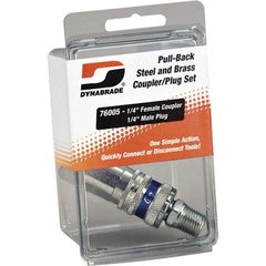 Dynabrade - 2 Piece 1/4" Body 1/4 NPT 150 psi Brass/Steel Industrial Pneumatic Coupling Plug Set - Apex Tool & Supply