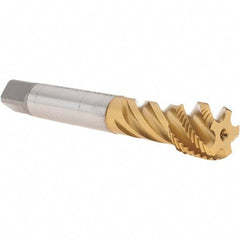 Emuge - M18x1.50 Metric Fine 5 Flute 6H Bottoming Spiral Flute Tap - Cobalt, TiN Finish, 110mm OAL, Right Hand Flute, Right Hand Thread, Series Enorm - Apex Tool & Supply