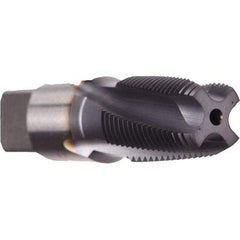 Emuge - 1/8-27 NPT, 10° Helix, 3 Flutes, Modified Bottoming Chamfer, TiCN Finish, Cobalt, Spiral Flute Pipe Tap - Right Hand Flute, 7/16" Shank Diam, 3/4" Thread Length, 0.328" Square Size, Series KEG - Apex Tool & Supply